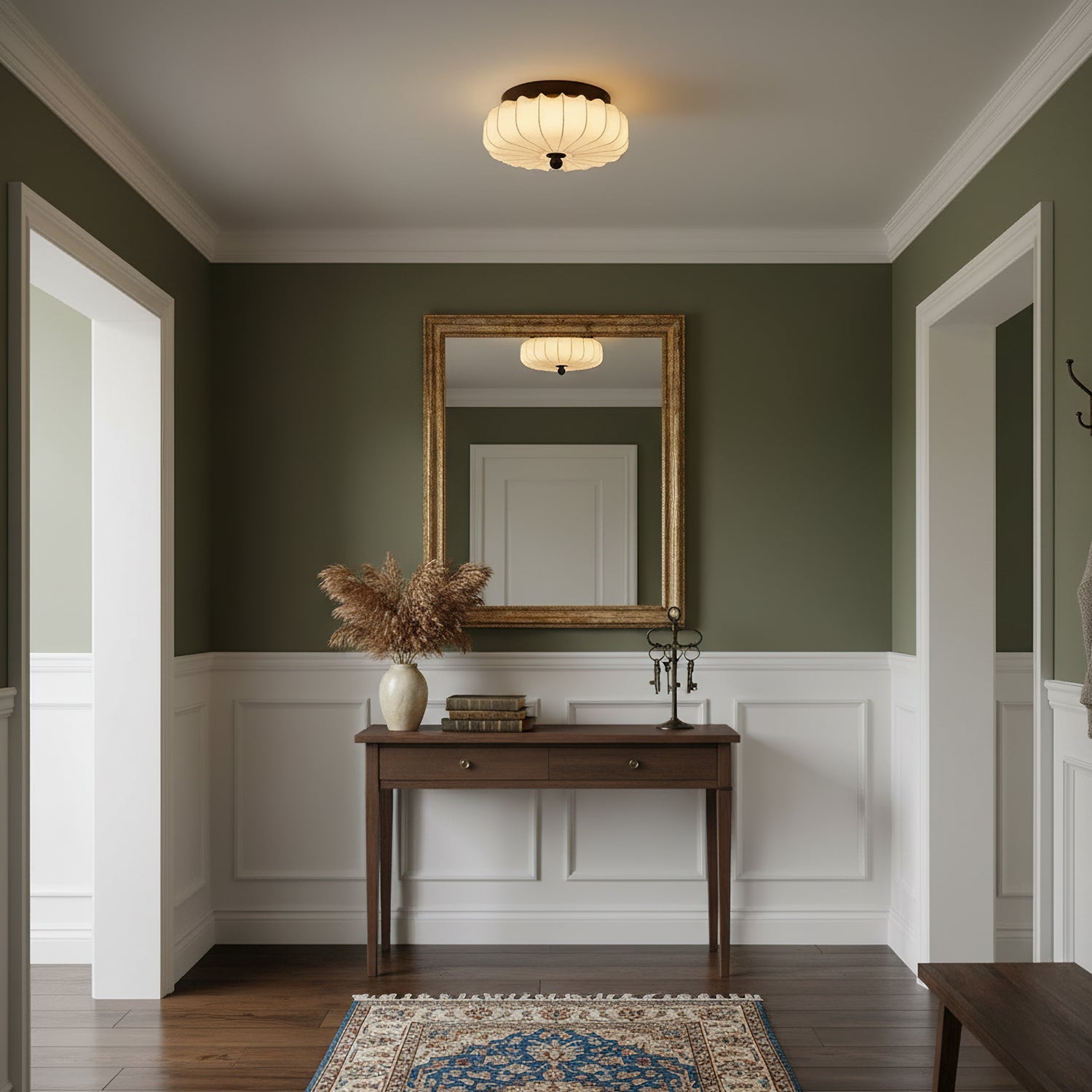 Plafondlamp met Walnoot Frame en Stoffen Kap – Vintage Design met Geïntegreerde LED | Sansoti