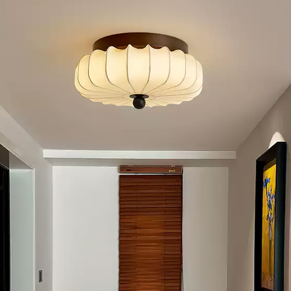 Plafondlamp met Walnoot Frame en Stoffen Kap – Vintage Design met Geïntegreerde LED | Sansoti