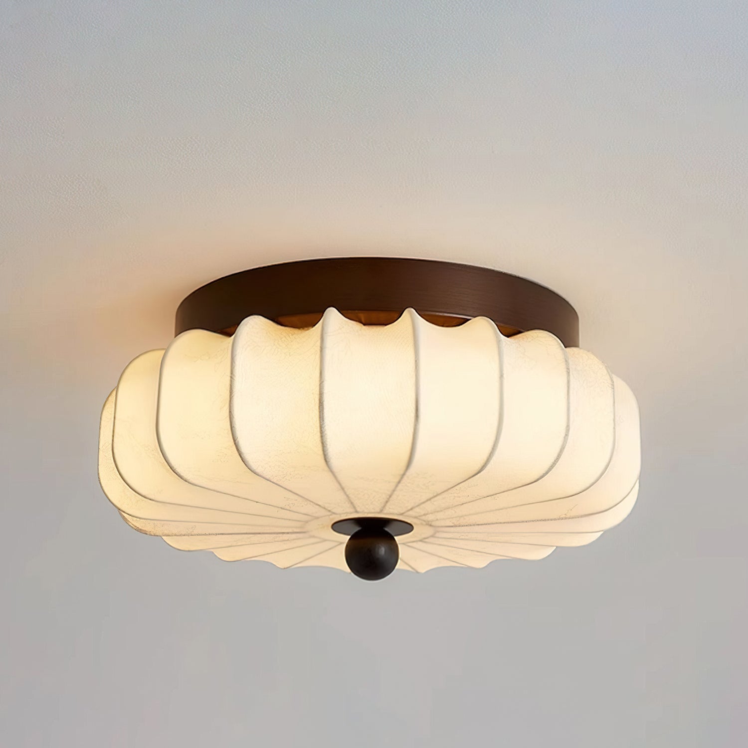 Plafondlamp met Walnoot Frame en Stoffen Kap – Vintage Design met Geïntegreerde LED | Sansoti