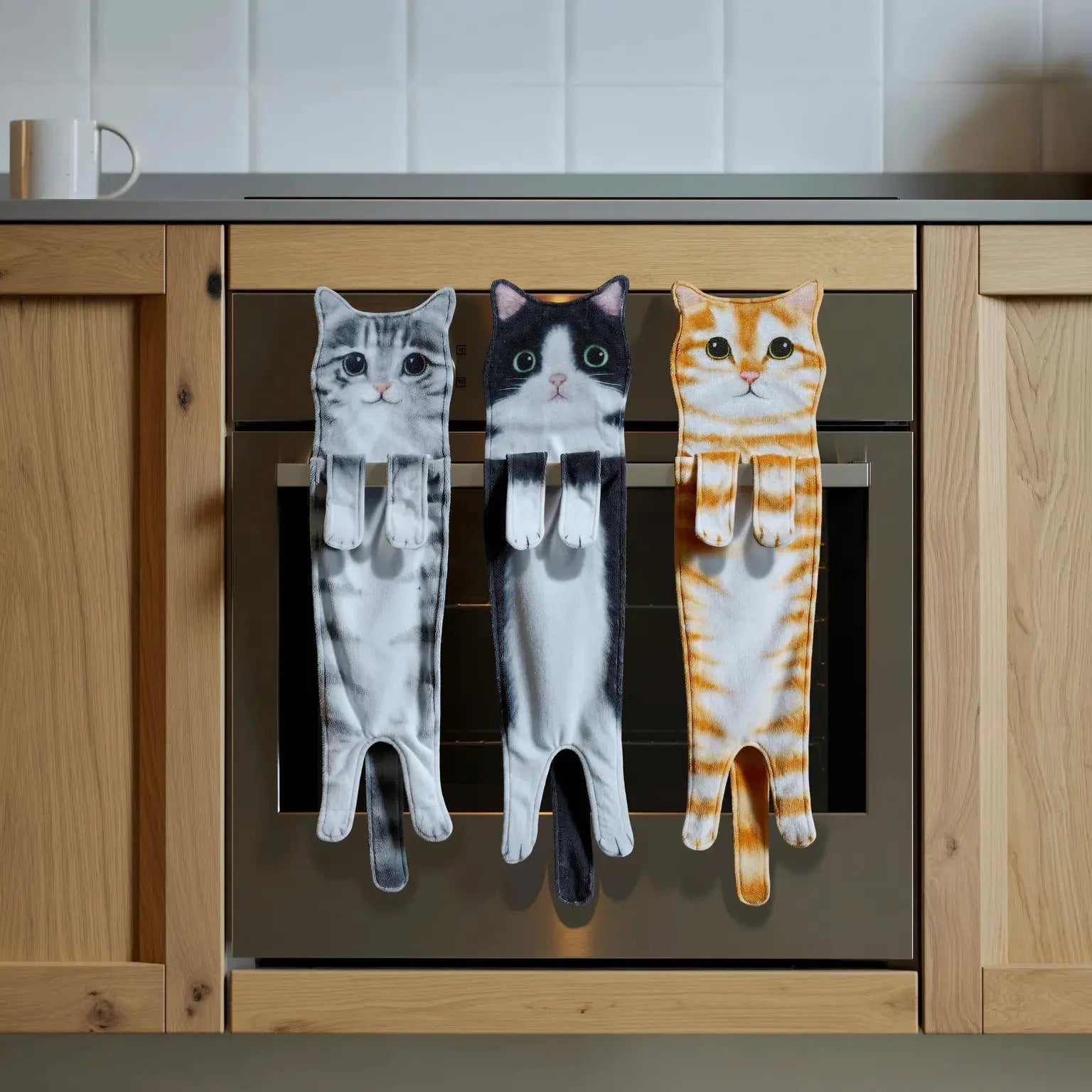 Decoratieve Handdoek met Kattenprint 60×15cm Microvezel Ophangbaar voor Keuken Badkamer | Sansoti