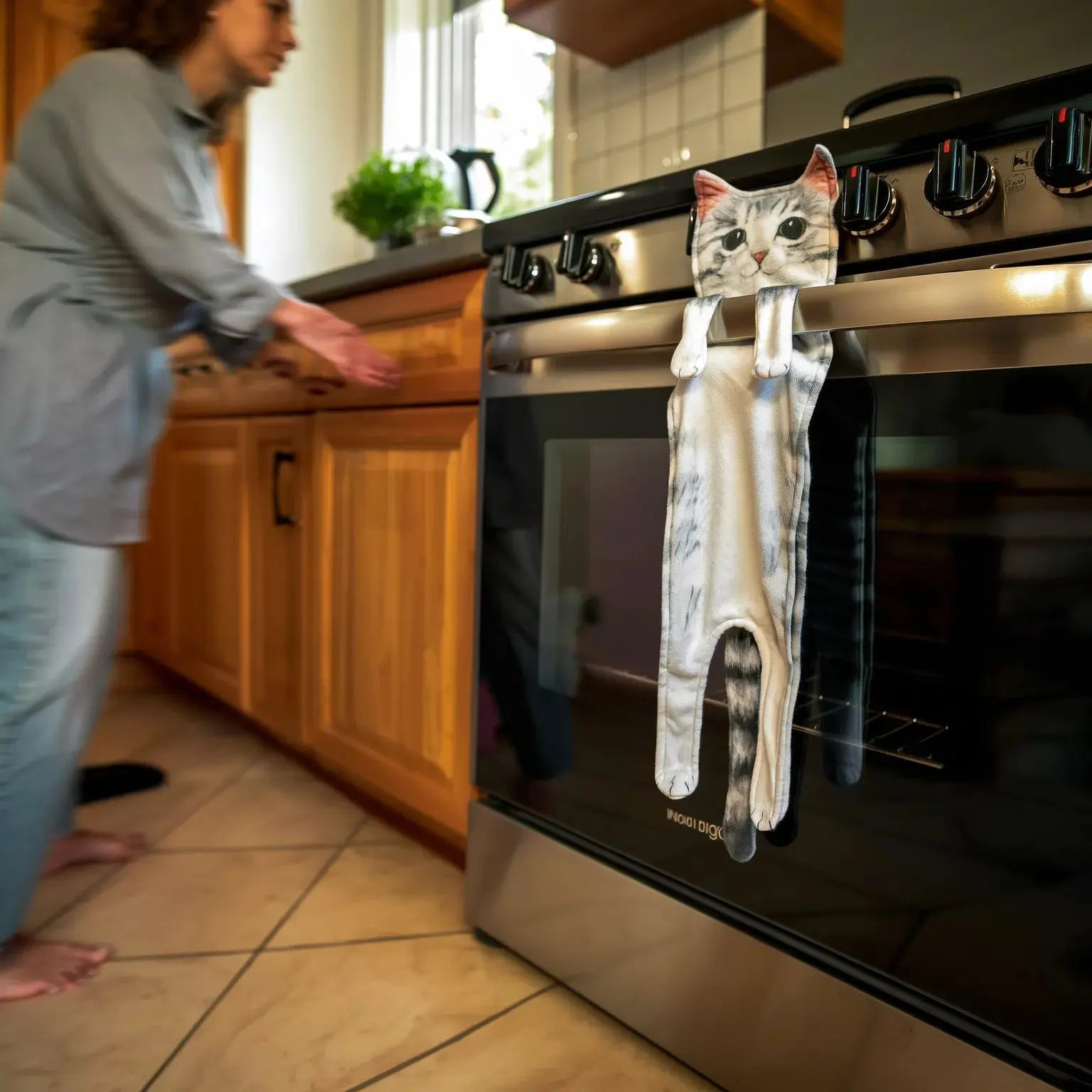 Decoratieve Handdoek met Kattenprint 60×15cm Microvezel Ophangbaar voor Keuken Badkamer | Sansoti
