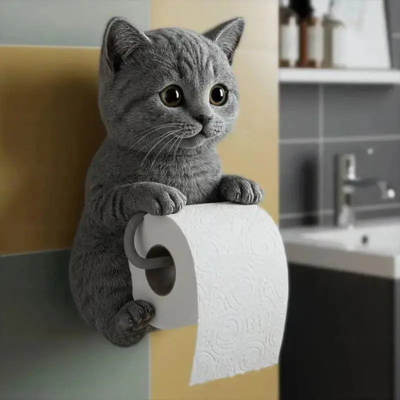 Toiletrolhouder Kat Kunsthars – Wandmontage Wc-Papierhouder met Kattenfiguur | Grijs Wit Zwart Oranje | Sansoti