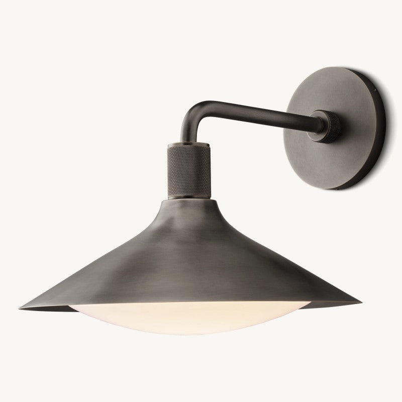 Mosiężna lampa ścienna z matowym, stożkowym szkłem, nowoczesna, industrialna, ściemniana, nastrojowe światło, do sypialni, salonu i korytarza | Sansoti