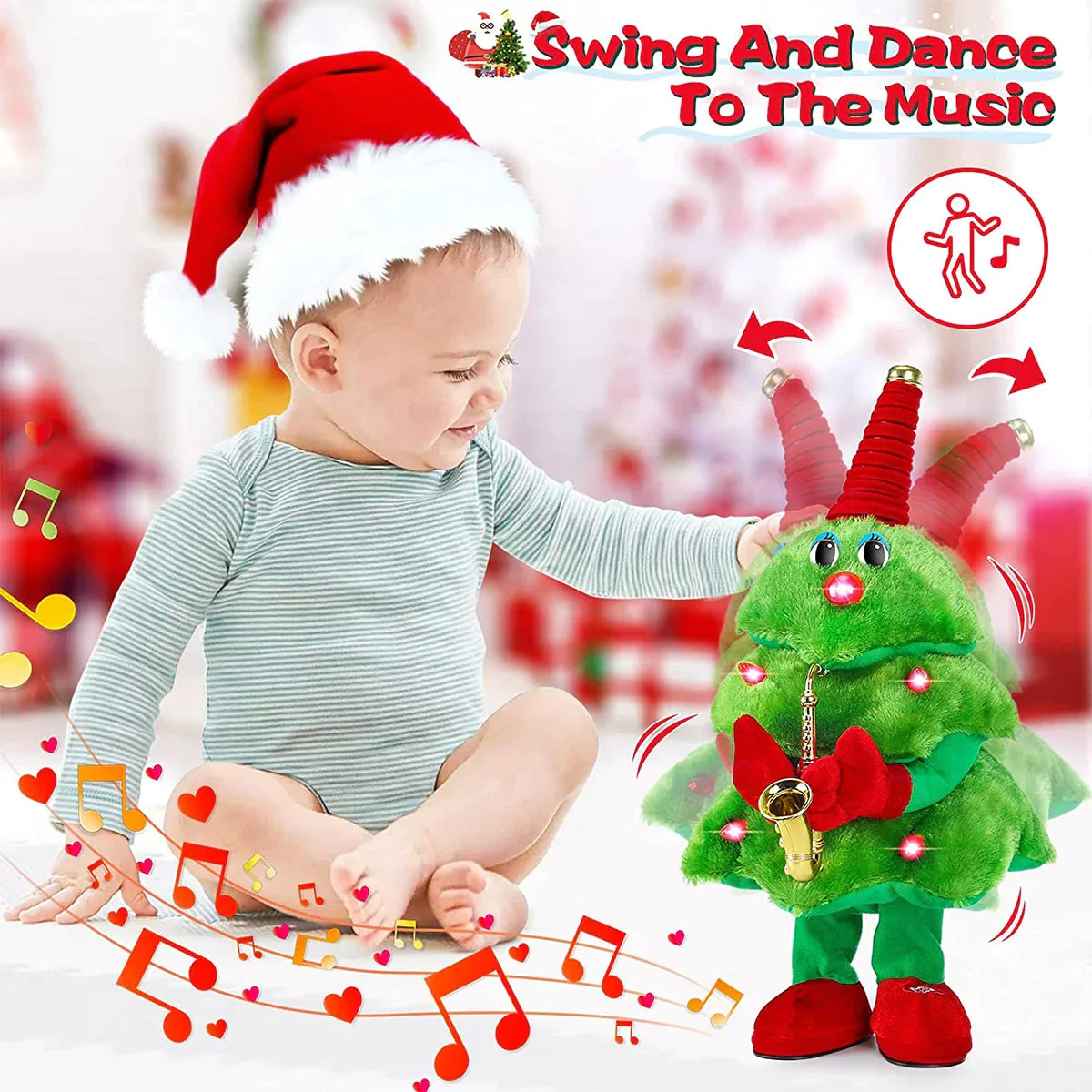 Dansende Kerstboom Knuffel met Muziek en Beweging - Groen Pluche Speelgoed - 35cm Interactieve Kerstdecoratie - Zingende Boom voor Kinderen en Volwassenen | Sansoti
