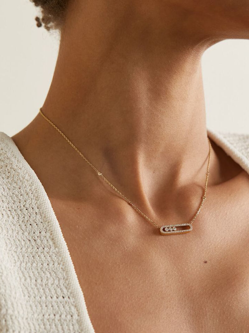 Elegante Halsketting met Drie Bewegende Diamanten – Verstelbaar 40-45 cm – Verguld Staal of Zilver voor Tijdloze Elegantie | Sansoti