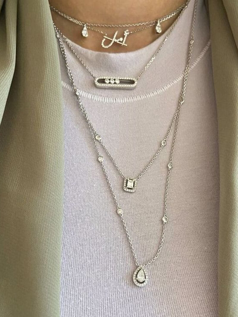 Elegante Halsketting met Drie Bewegende Diamanten – Verstelbaar 40-45 cm – Verguld Staal of Zilver voor Tijdloze Elegantie | Sansoti