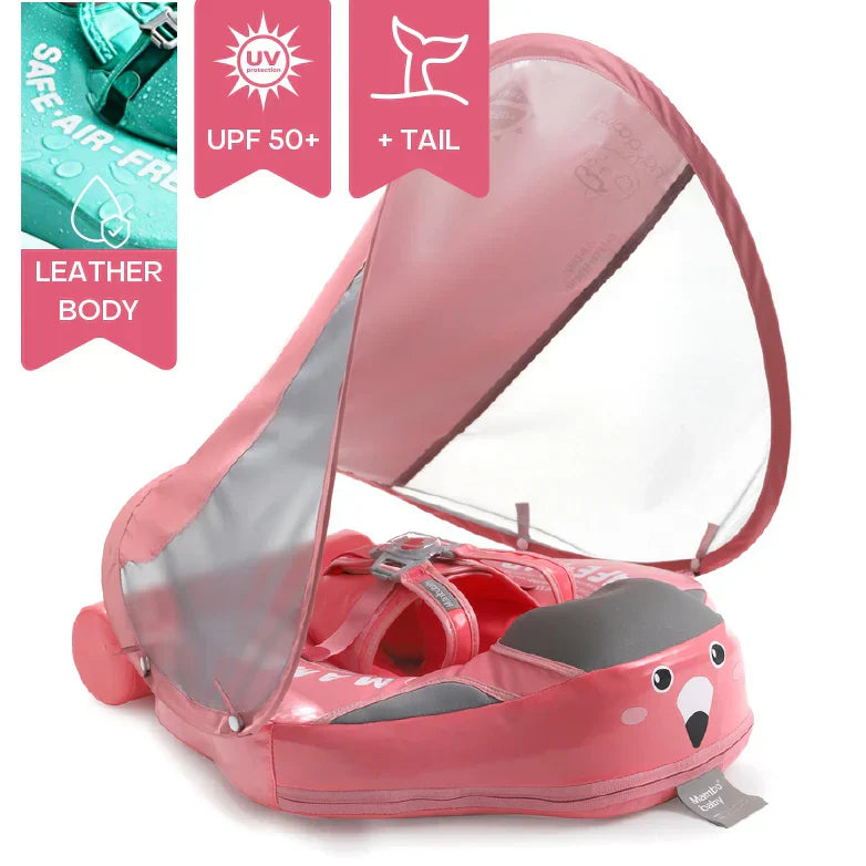 Opblaasbare Zwemhulp Baby met Zonnescherm UPF 50+ en Zacht Drijfcomfort | Veilige Zwemring voor Kinderen Pool en Strand | Visvormige Babyzwemband met Bescherming | Sansoti