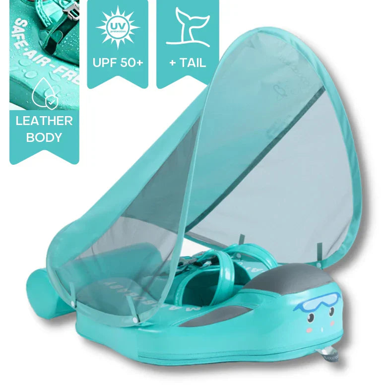 Opblaasbare Zwemhulp Baby met Zonnescherm UPF 50+ en Zacht Drijfcomfort | Veilige Zwemring voor Kinderen Pool en Strand | Visvormige Babyzwemband met Bescherming | Sansoti