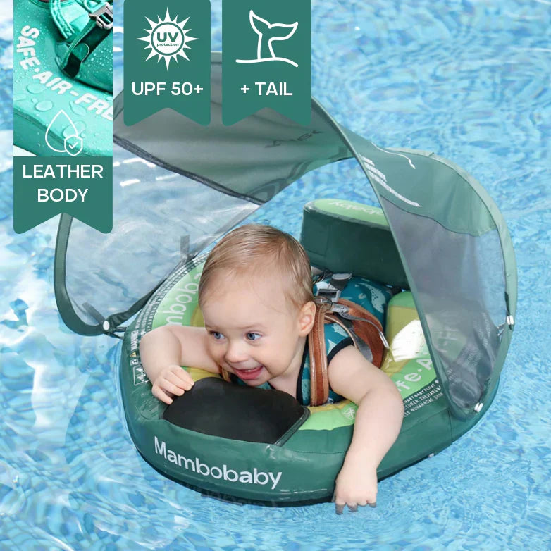 Opblaasbare Zwemhulp Baby met Zonnescherm UPF 50+ en Zacht Drijfcomfort | Veilige Zwemring voor Kinderen Pool en Strand | Visvormige Babyzwemband met Bescherming | Sansoti