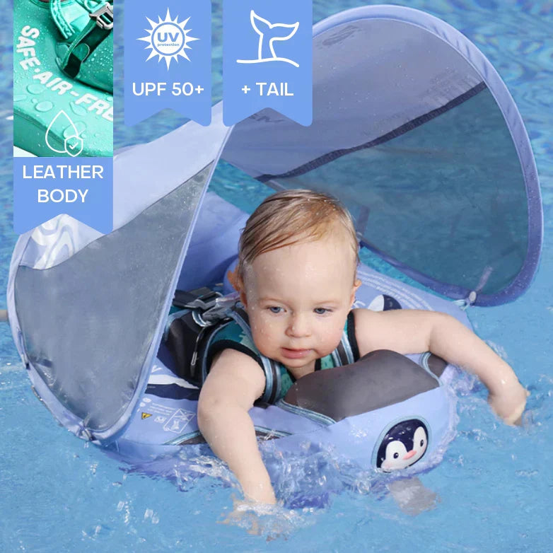 Opblaasbare Zwemhulp Baby met Zonnescherm UPF 50+ en Zacht Drijfcomfort | Veilige Zwemring voor Kinderen Pool en Strand | Visvormige Babyzwemband met Bescherming | Sansoti