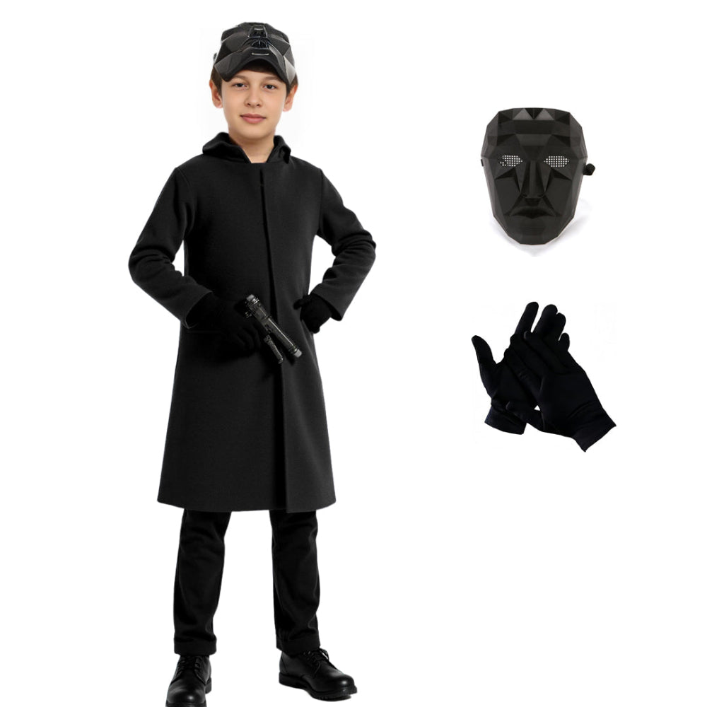 Mysterieus Kapuzenkostuum Zwart met Masker & Handschoenen Unisex Halloween Cosplay Party Outfit voor Kinderen & Volwassenen | Sansoti
