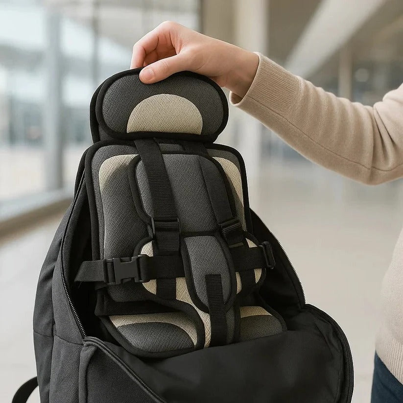 Opvouwbare Kinderzitje Reisstoeltje Zwart met Vijfpuntsgordel | Compact voor Taxi Mietwagen en Vakantie Onderweg met Kinderen | Sansoti