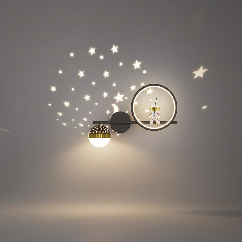 Wandlamp Kinderkamer Astronaut LED Goud Sterren Maan Nachtlamp Jongens Meisjes Babykamer Wandlicht Ruimtevaart Sfeerlamp | Sansoti