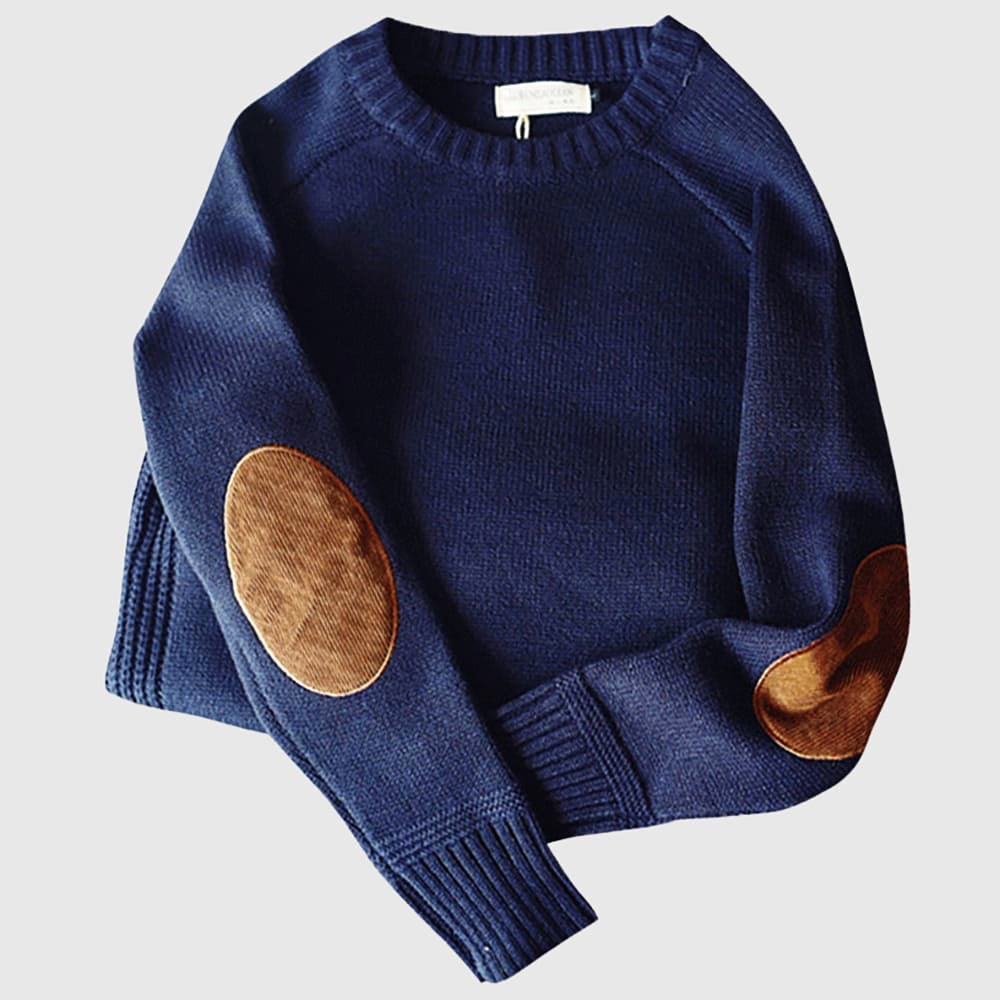 Pull en maille avec coudières, mélange cachemire, col rond, homme et femme, gris chiné, bord-côte, confort | Sansoti