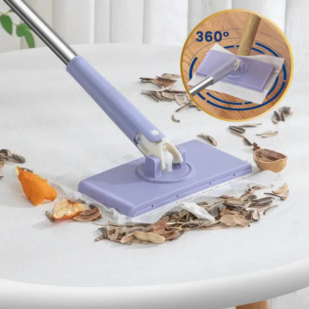 Zwabber 360° Draaibaar Drukknop Tuch Wisselen Zonder Aanraken 71cm PP Edelstaal Keuken Badkamer Tegels Laminaat Parket Compact Mini Dweil Vloerwisser | Sansoti