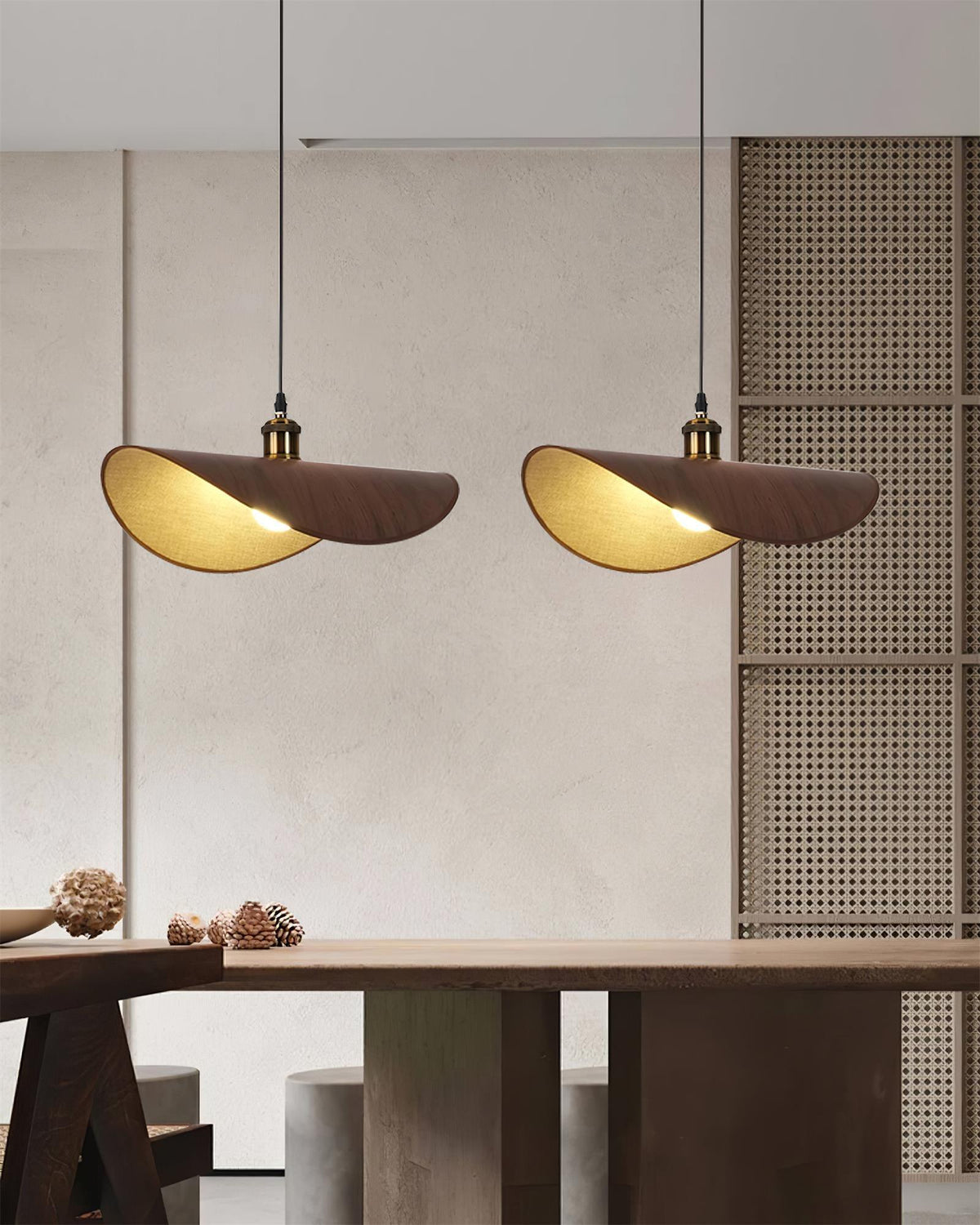 Pendant Light Linen Shade Wooden Accents Minimalist Design Scandinavian Dining Table Living Room Lighting | Sansoti