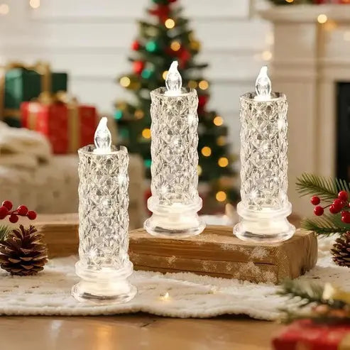 LED Kristalkaars Set 4 Stuks Warmwit Licht Batterij Veilige Nepkaarsen voor Feestdagen en Sfeerverlichting Zonder Vlam Kristalglas Look Tafeldecoratie | Sansoti
