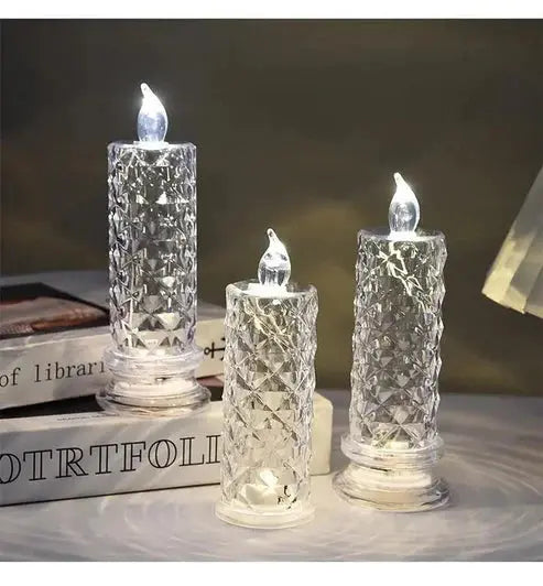 LED Kristalkaars Set 4 Stuks Warmwit Licht Batterij Veilige Nepkaarsen voor Feestdagen en Sfeerverlichting Zonder Vlam Kristalglas Look Tafeldecoratie | Sansoti