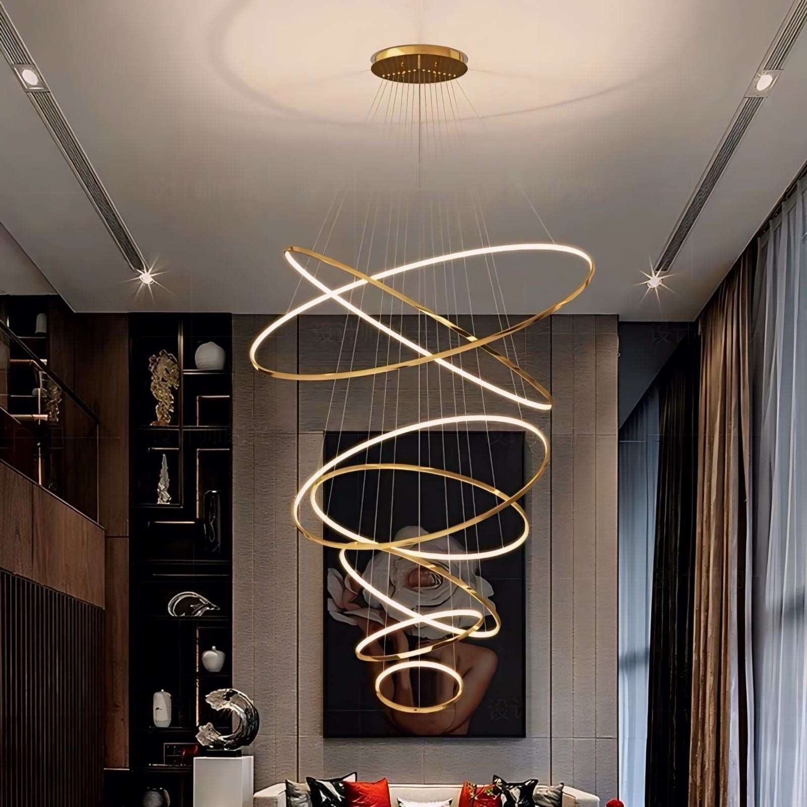 LED Kroonluchter Ringen Dimbaar RVS Goud Of Zwart 3 Tot 8 Elementen | Sansoti