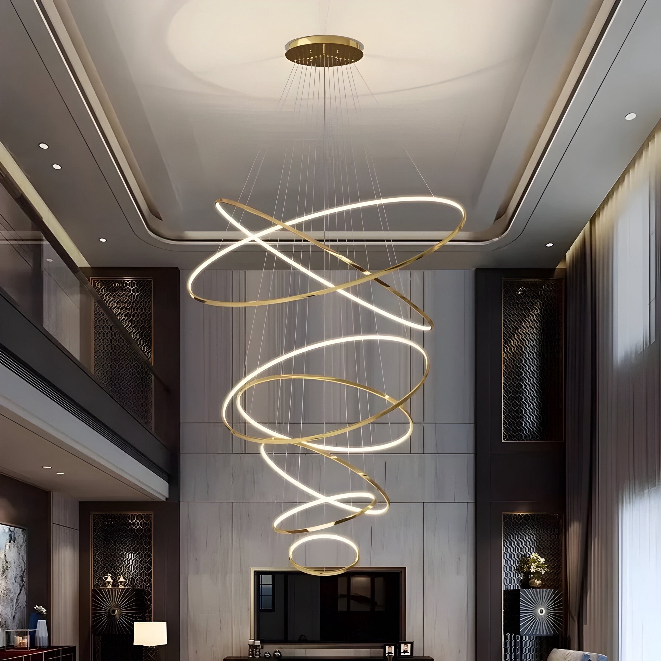 LED Kroonluchter Ringen Dimbaar RVS Goud Of Zwart 3 Tot 8 Elementen | Sansoti