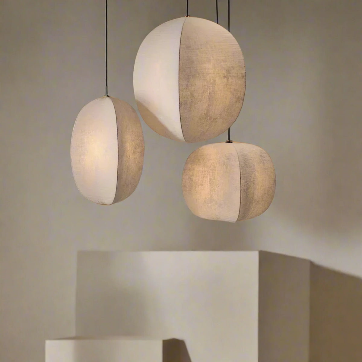 Linen Pendant Light Lantern Shape E27 Natural Textile Hanging Light for Dining Room Hallway Living Room Atmospheric Lighting | Sansoti