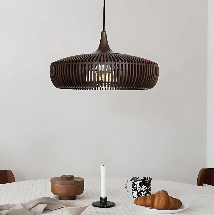 Houten Hanglamp Japandi Design Massief Hout 43cm | Sansoti