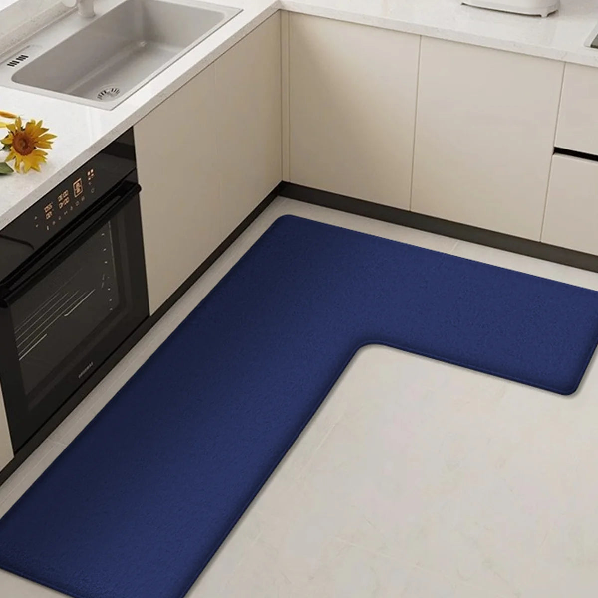 L-vormige Anti-vermoeidheidsmat voor Keuken met Antislip Zachte Flanel en Waterabsorberend Ontwerp voor Aanrecht en Spoelbak | Sansoti