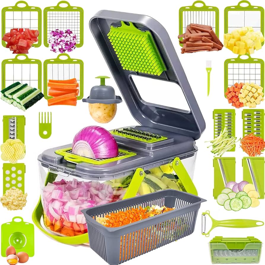 Multifunctionele Groentesnijder 18-delig met Opvangbak Handveiligheid Keuken Accessoire voor Rasp Julienne | Sansoti