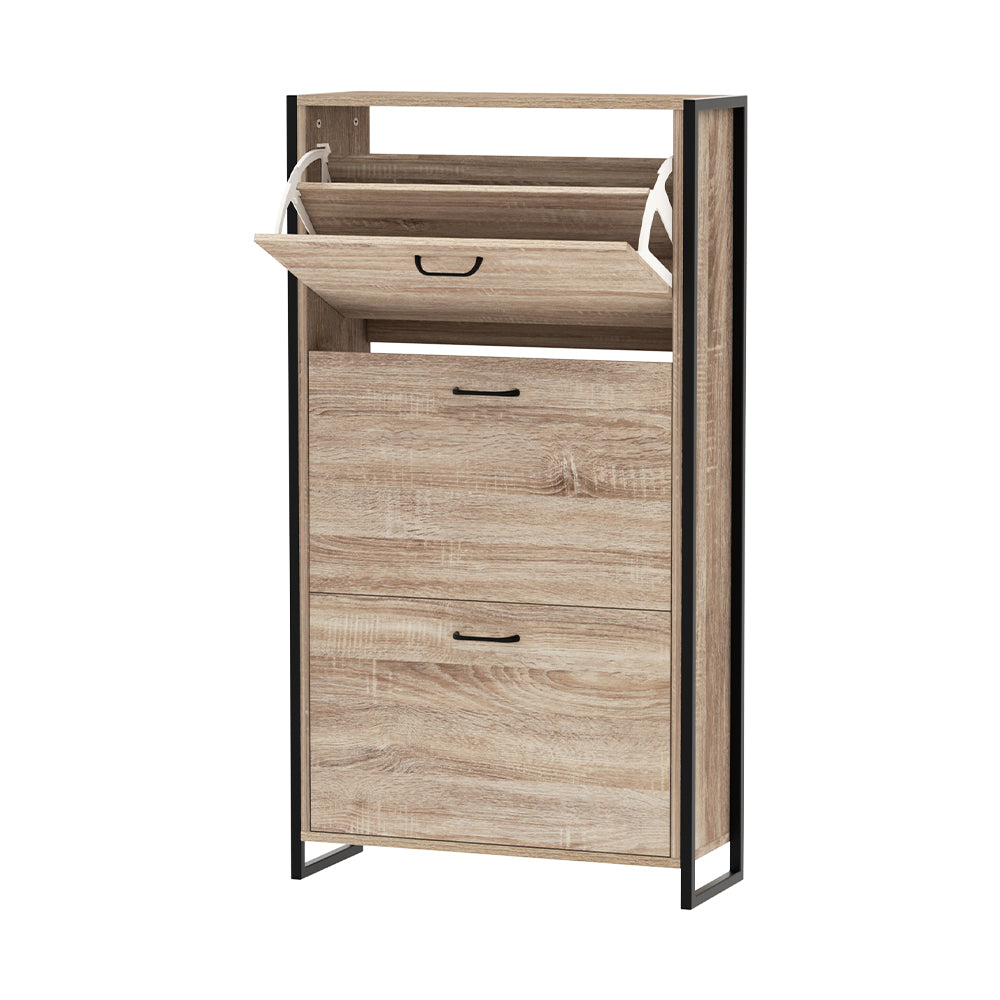 Schoenenkast met Organiser en 24 Paar Opbergcapaciteit – Houten Front en Metalen Frame | Sansoti