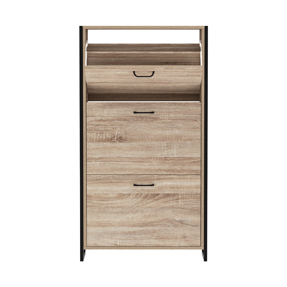 Schoenenkast met Organiser en 24 Paar Opbergcapaciteit – Houten Front en Metalen Frame | Sansoti