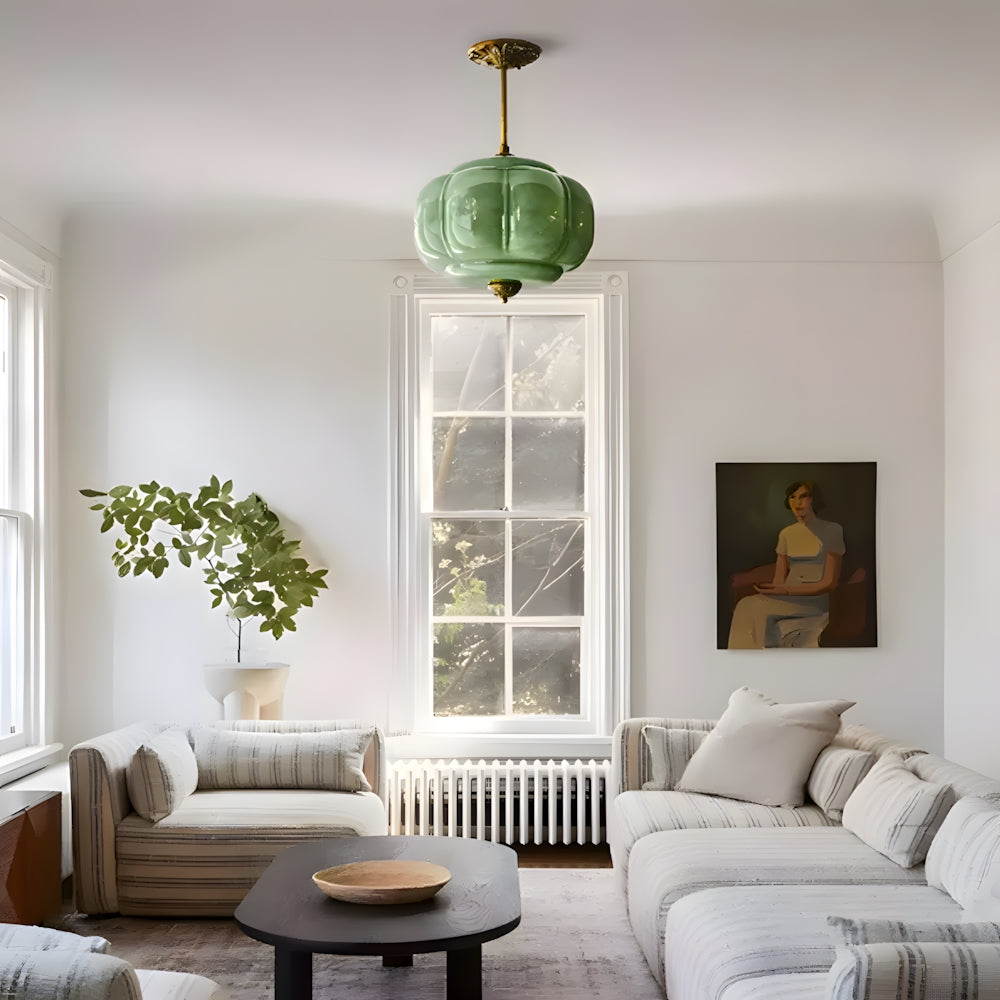 Hanglamp Pompoen Glas Vintage Messing Retro E14 Woonkamer Slaapkamer Hal | Sansoti