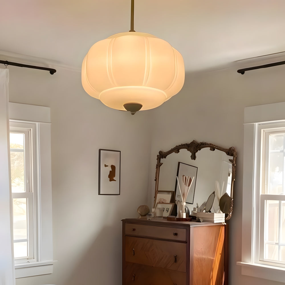 Hanglamp Pompoen Glas Vintage Messing Retro E14 Woonkamer Slaapkamer Hal | Sansoti