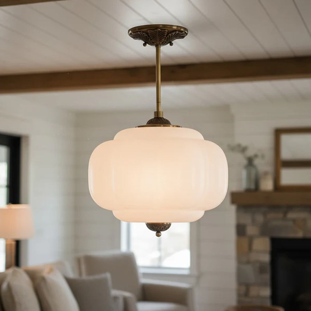 Hanglamp Pompoen Glas Vintage Messing Retro E14 Woonkamer Slaapkamer Hal | Sansoti