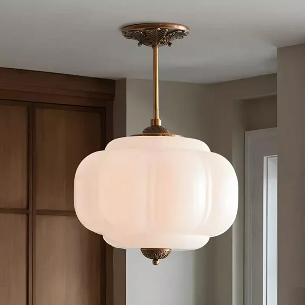 Hanglamp Pompoen Glas Vintage Messing Retro E14 Woonkamer Slaapkamer Hal | Sansoti