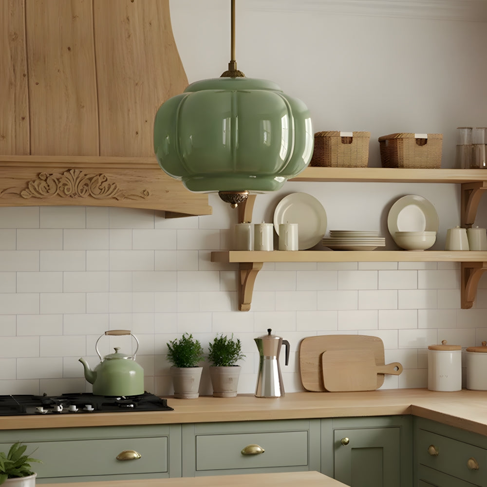 Hanglamp Pompoen Glas Vintage Messing Retro E14 Woonkamer Slaapkamer Hal | Sansoti