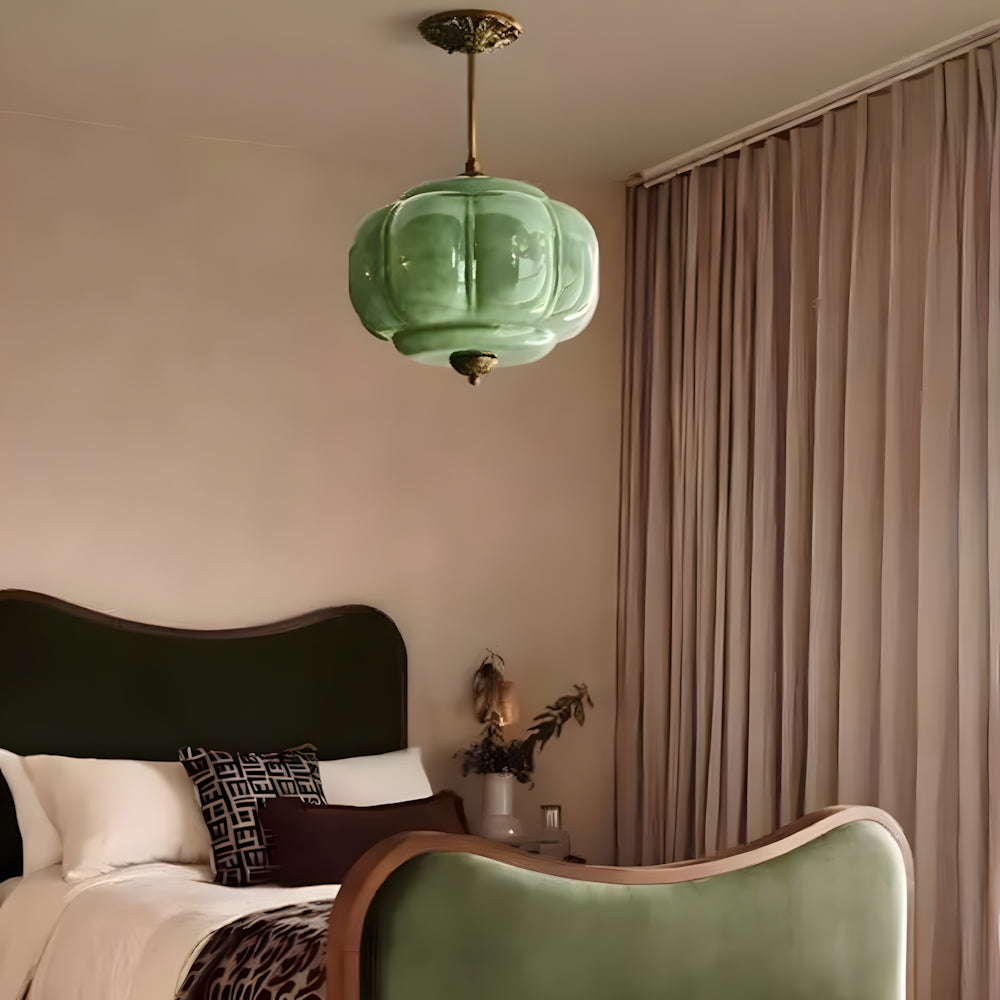 Hanglamp Pompoen Glas Vintage Messing Retro E14 Woonkamer Slaapkamer Hal | Sansoti