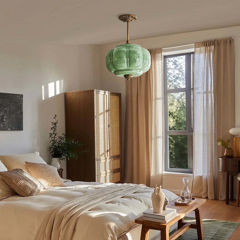 Hanglamp Pompoen Glas Vintage Messing Retro E14 Woonkamer Slaapkamer Hal | Sansoti