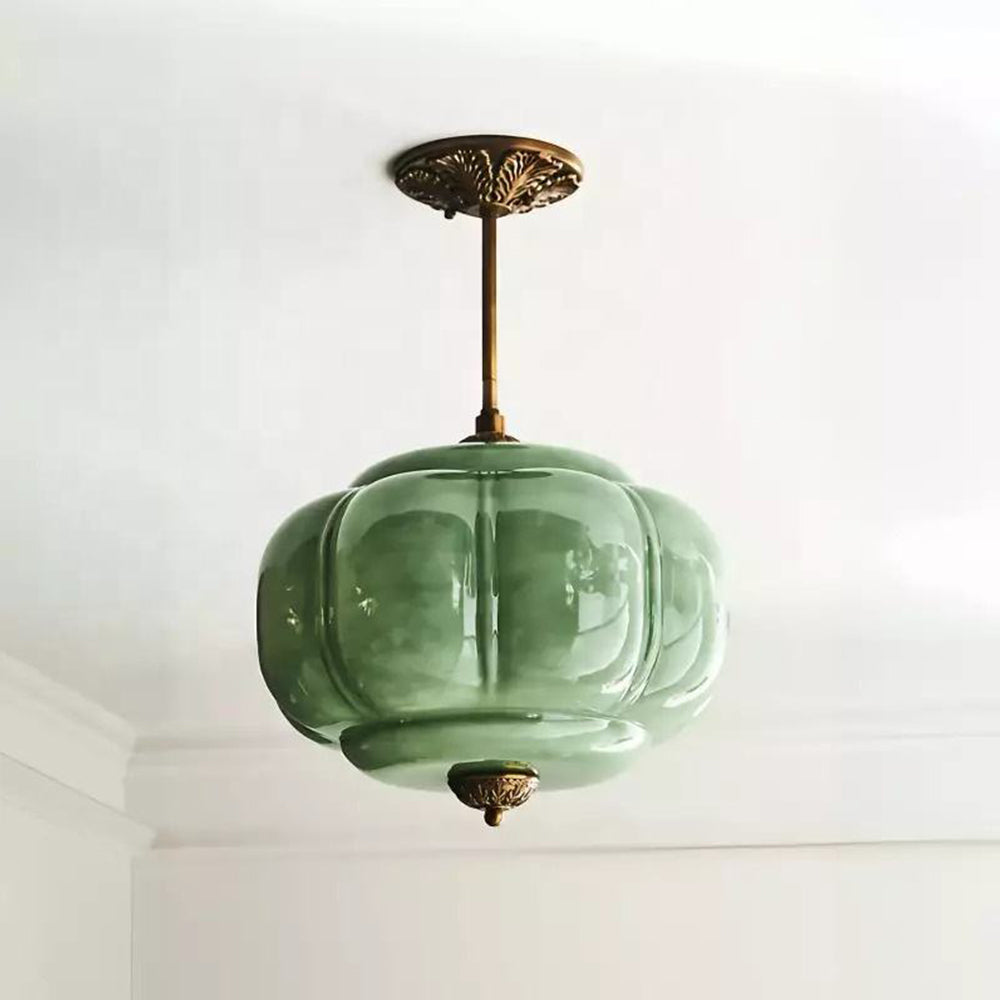 Hanglamp Pompoen Glas Vintage Messing Retro E14 Woonkamer Slaapkamer Hal | Sansoti