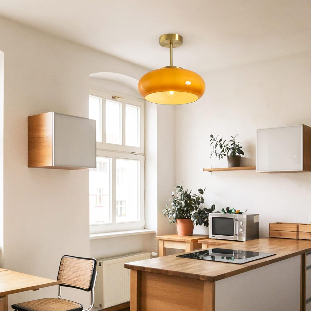 Glazen Hanglamp Vintage Amber Messing Retro E27 Eetkamer Woonkamer Slaapkamer | Sansoti