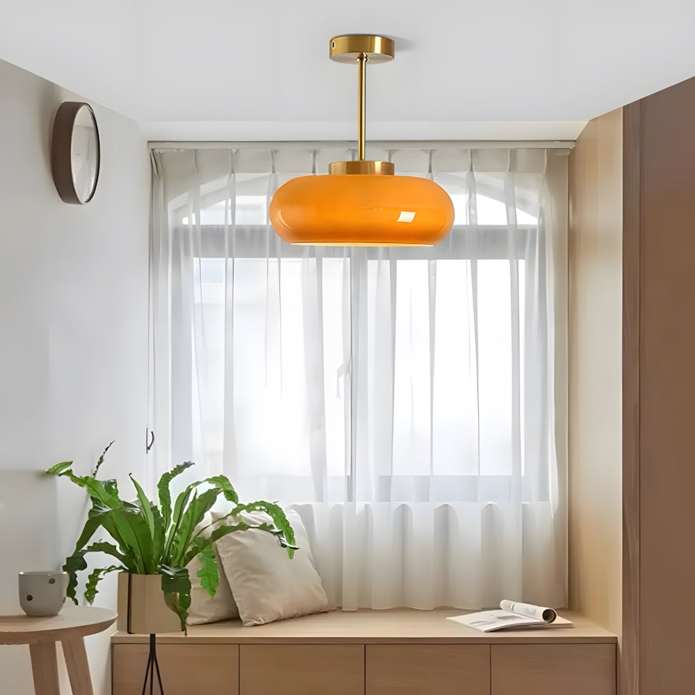 Glazen Hanglamp Vintage Amber Messing Retro E27 Eetkamer Woonkamer Slaapkamer | Sansoti