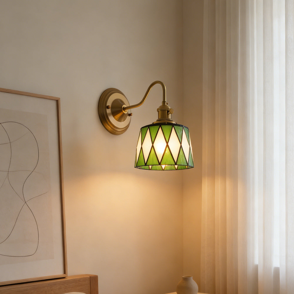 Wandleuchte Tiffany Glas Kupfer Art Deco Vintage E27 Arbeitszimmer Flur Wohnzimmer | Restfield
