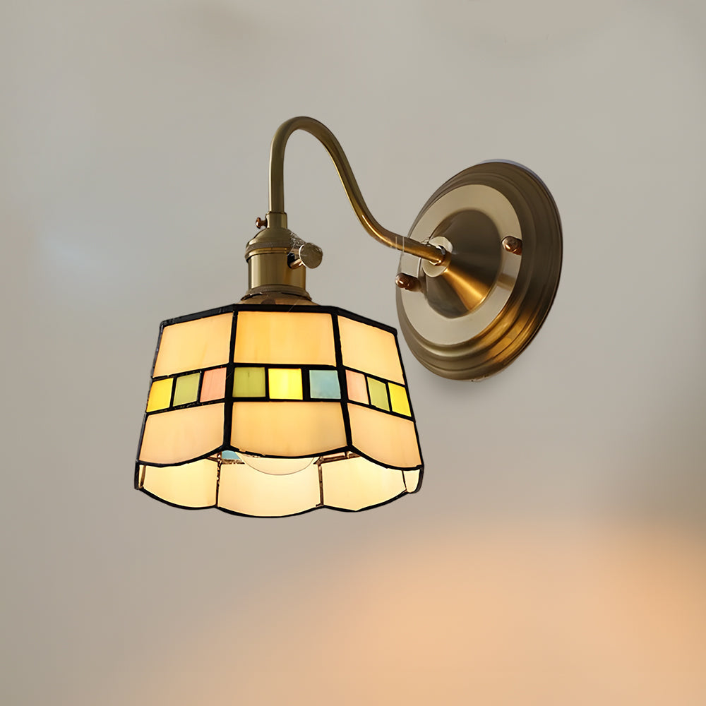 Wandleuchte Tiffany Glas Kupfer Art Deco Vintage E27 Arbeitszimmer Flur Wohnzimmer | Restfield