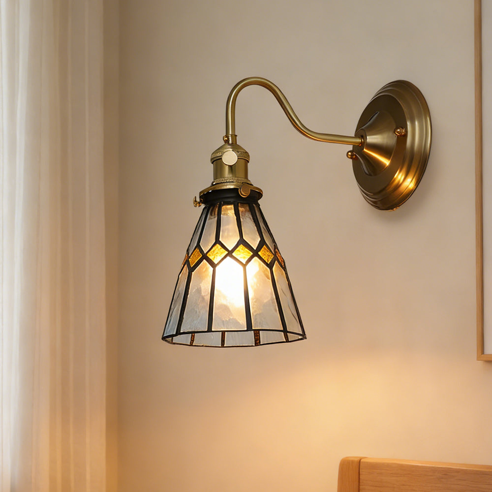 Wandleuchte Tiffany Glas Kupfer Art Deco Vintage E27 Arbeitszimmer Flur Wohnzimmer | Restfield