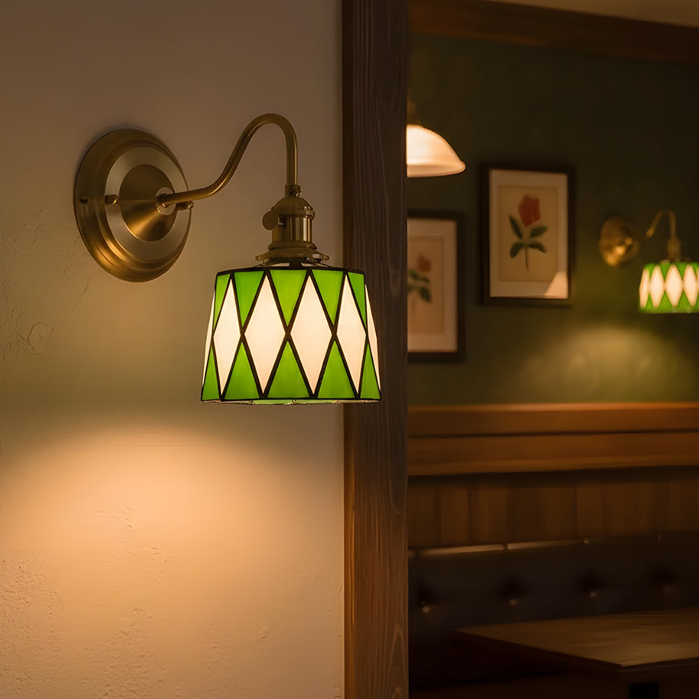 Wandleuchte Tiffany Glas Kupfer Art Deco Vintage E27 Arbeitszimmer Flur Wohnzimmer | Restfield