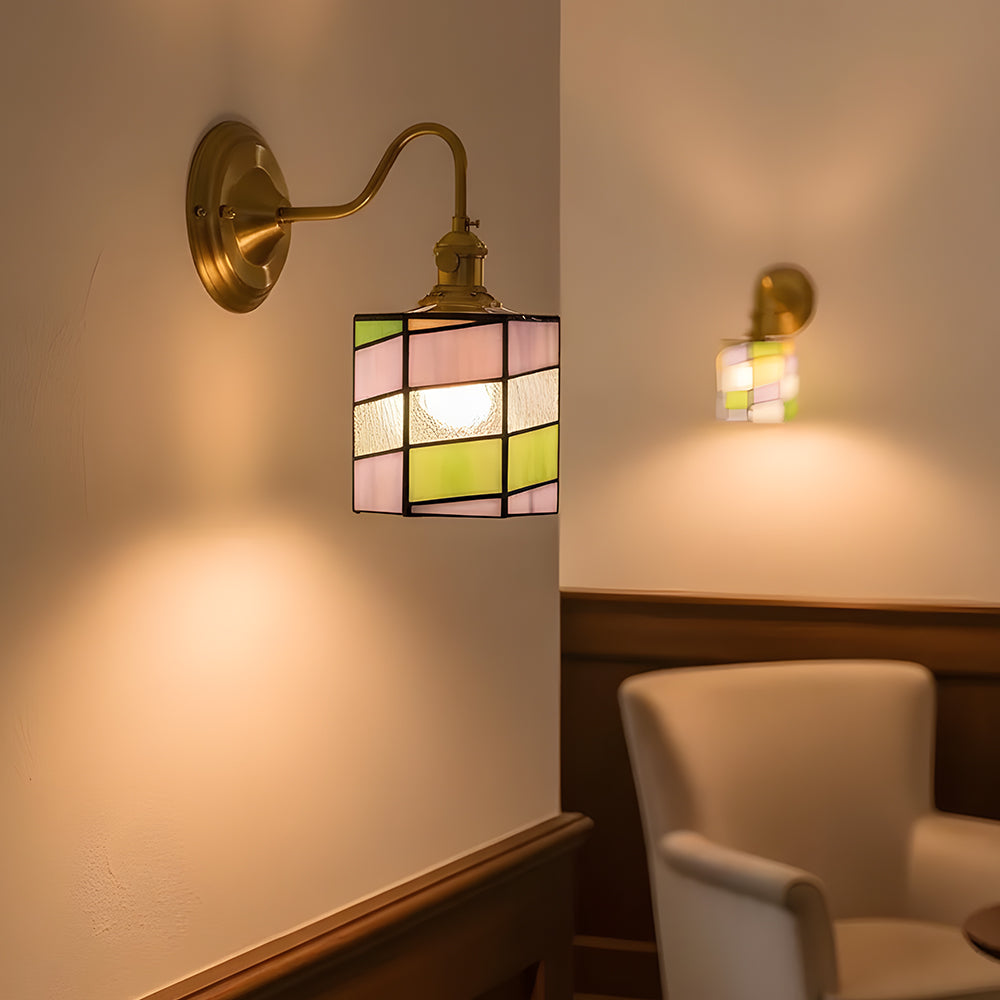 Wandleuchte Tiffany Glas Kupfer Art Deco Vintage E27 Arbeitszimmer Flur Wohnzimmer | Restfield