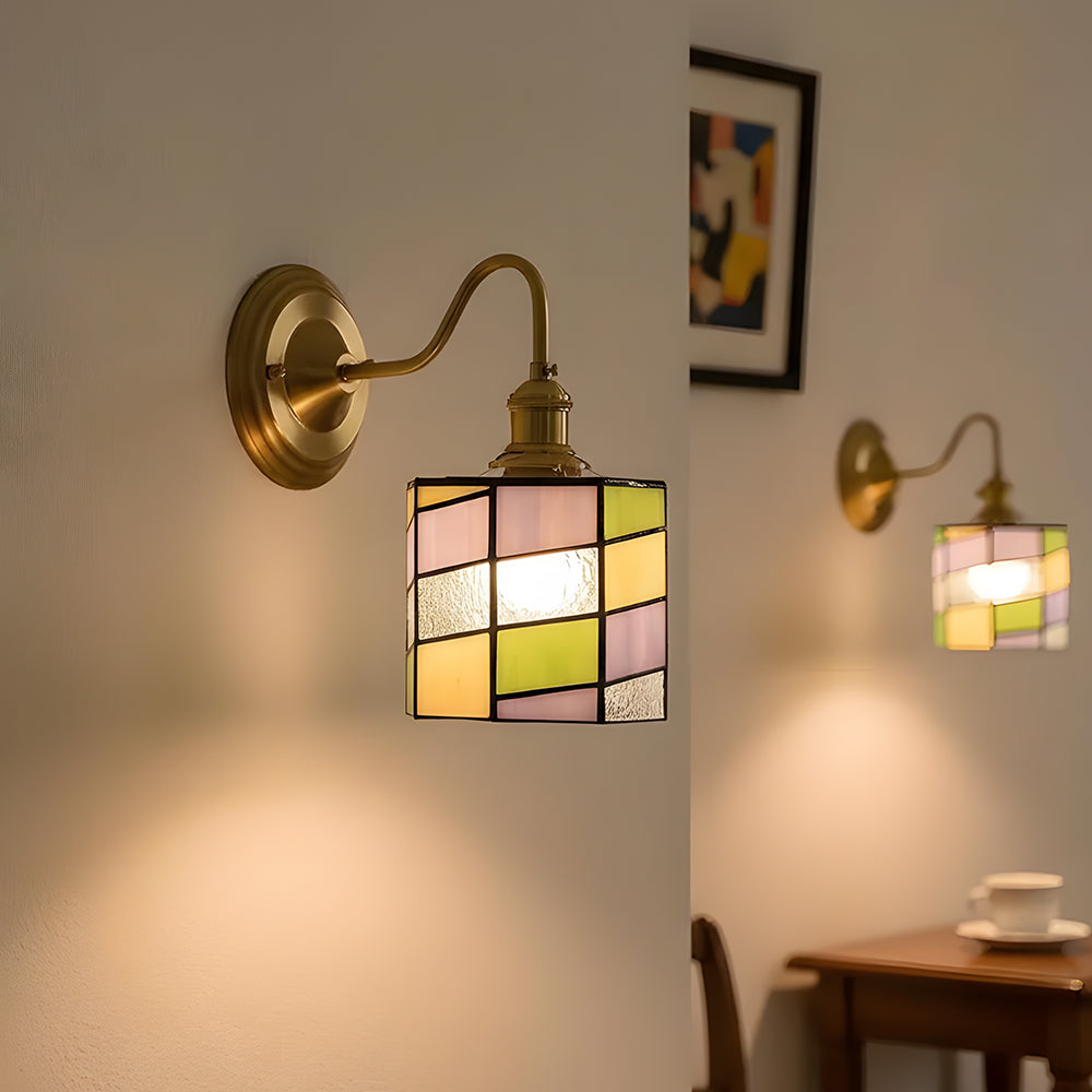 Wandleuchte Tiffany Glas Kupfer Art Deco Vintage E27 Arbeitszimmer Flur Wohnzimmer | Restfield