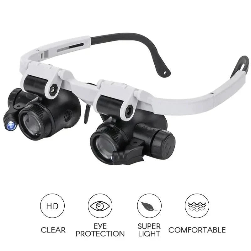 Vergrootglas Brilmontuur met LED-verlichting 8x 15x 23x Vergrotingsniveaus Handsfree Precisiewerk Hobby | Sansoti