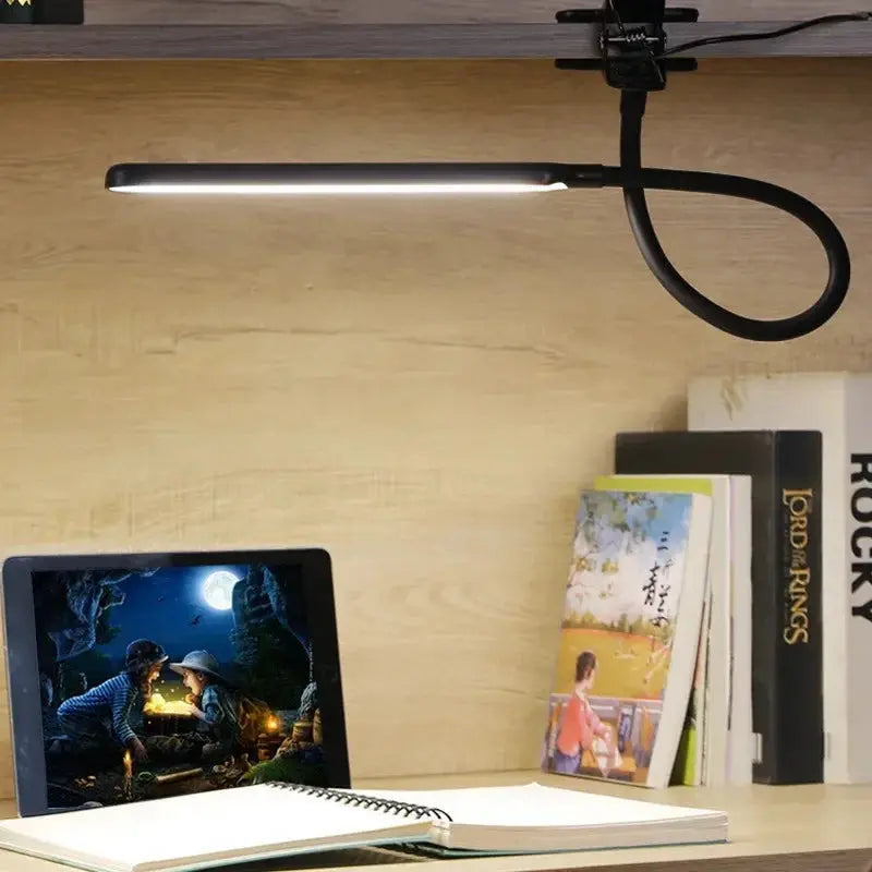 LED Klemlamp met Zwanenhals en Dimfunctie – 3 Lichtkleuren en 10 Helderheidsniveaus – Flexibele USB Bureaulamp voor Lezen en Werken | Sansoti