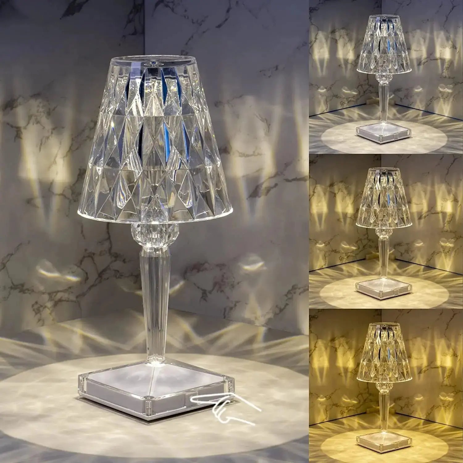 Draadloze LED Tafellamp met Kristalgeslepen Finish Transparant Oplaadbaar | Sansoti
