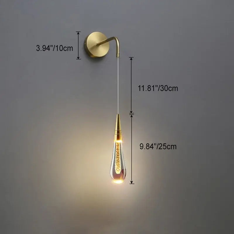 Glazen Druppelvormige Wandlamp LED met Metalen Montuur – Moderne Glas-Metaal Wandverlichting voor Slaapkamer, Woonkamer en Gang – Verstelbare Lichtkleur Warm Wit Neutraal Koel Wit | Sansoti